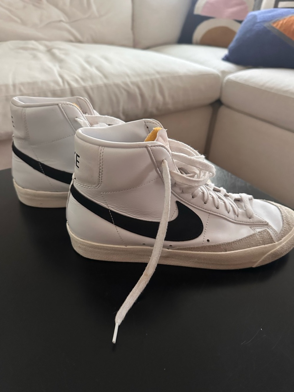 Nike White and Black High-Top Sneakers with Suede Accent